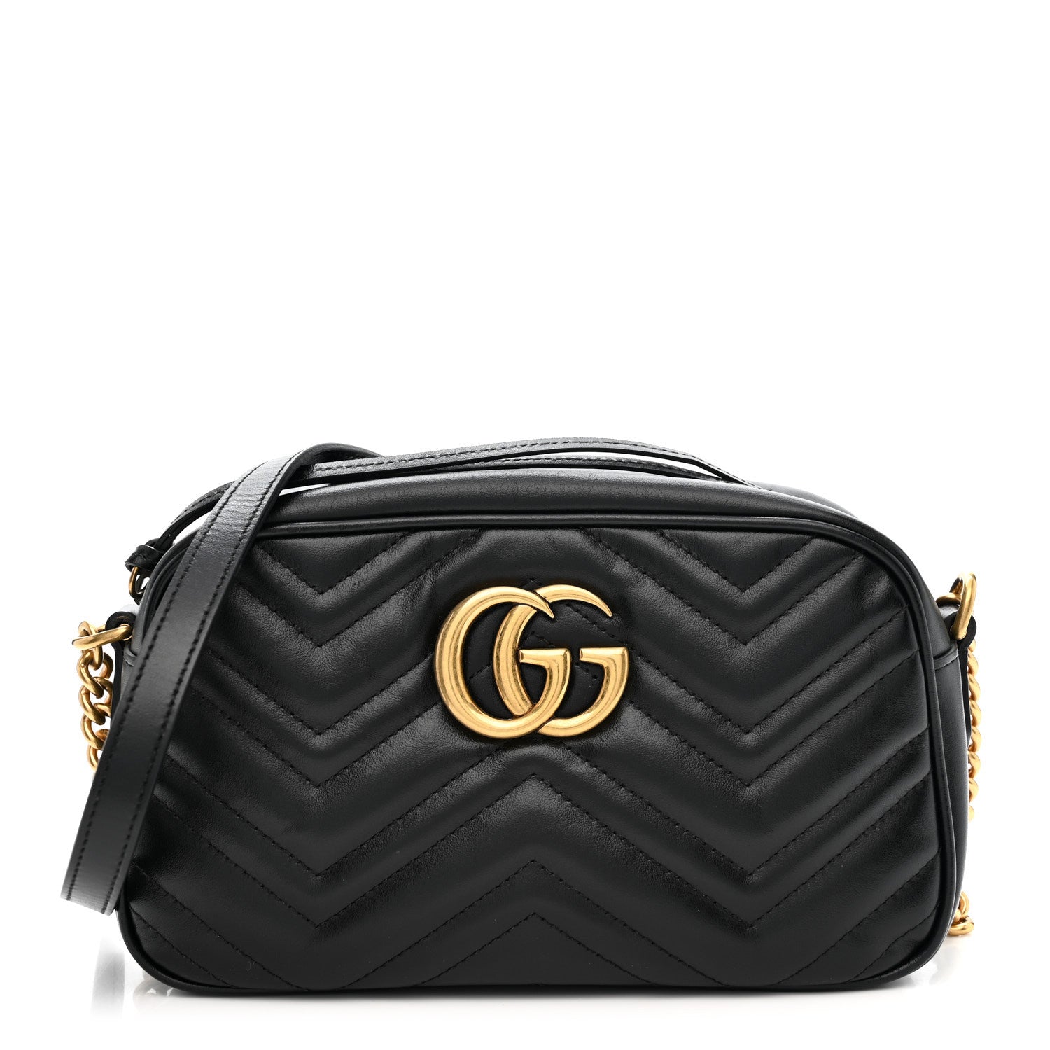 Gucci Calfskin Matelasse Small GG Marmont Chain Shoulder Bag Black