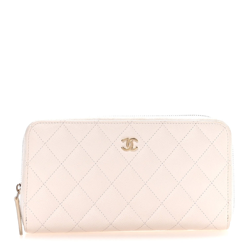Caviar Quilted Large Gusset Zip Around Wallet White