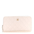 Caviar Quilted Large Gusset Zip Around Wallet White