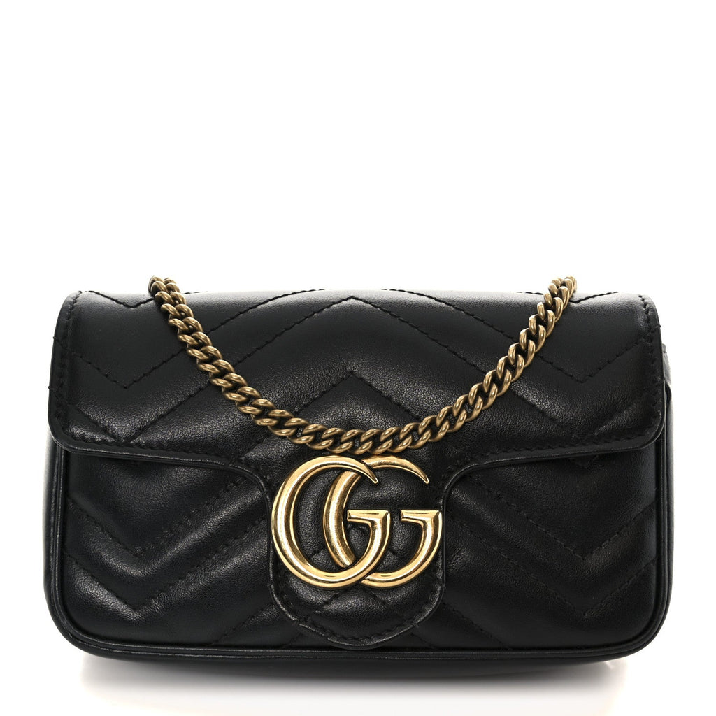 Gucci Calfskin Matelasse Super Mini GG Marmont Shoulder Bag Black