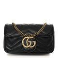Gucci Calfskin Matelasse Super Mini GG Marmont Shoulder Bag Black