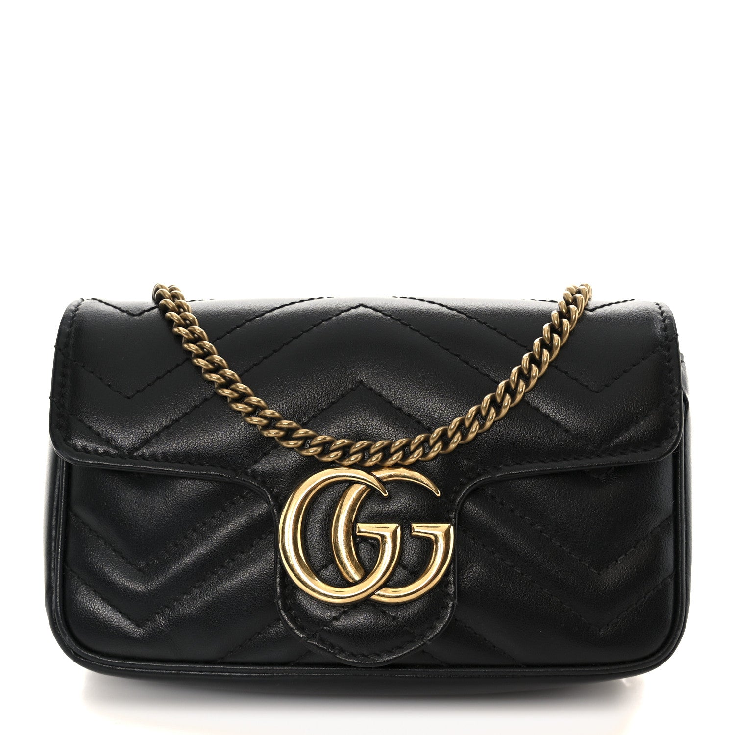 Gucci Calfskin Matelasse Super Mini GG Marmont Shoulder Bag Black