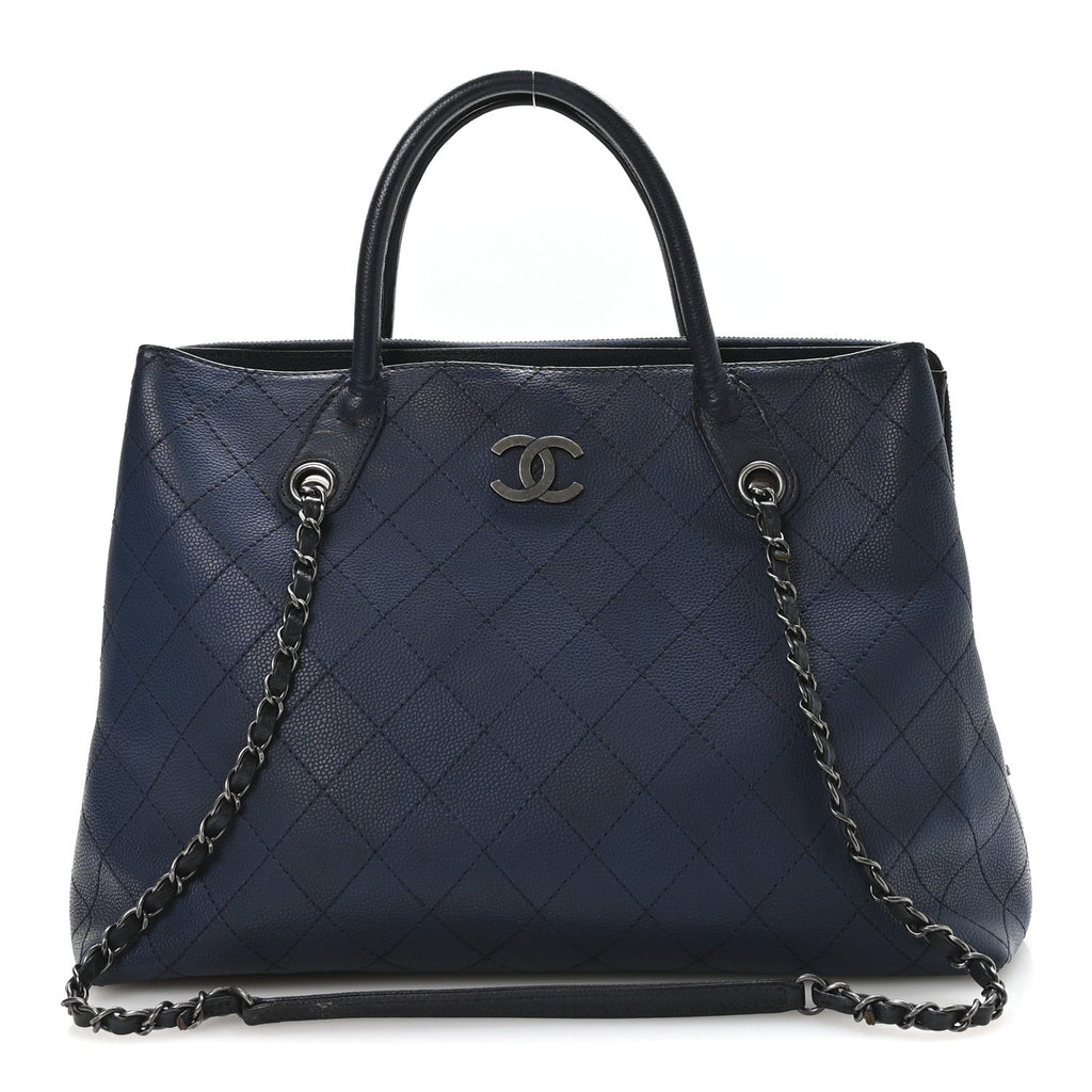 Chanel Grained Vegetal Calfskin Urban Shopping Tote Blue