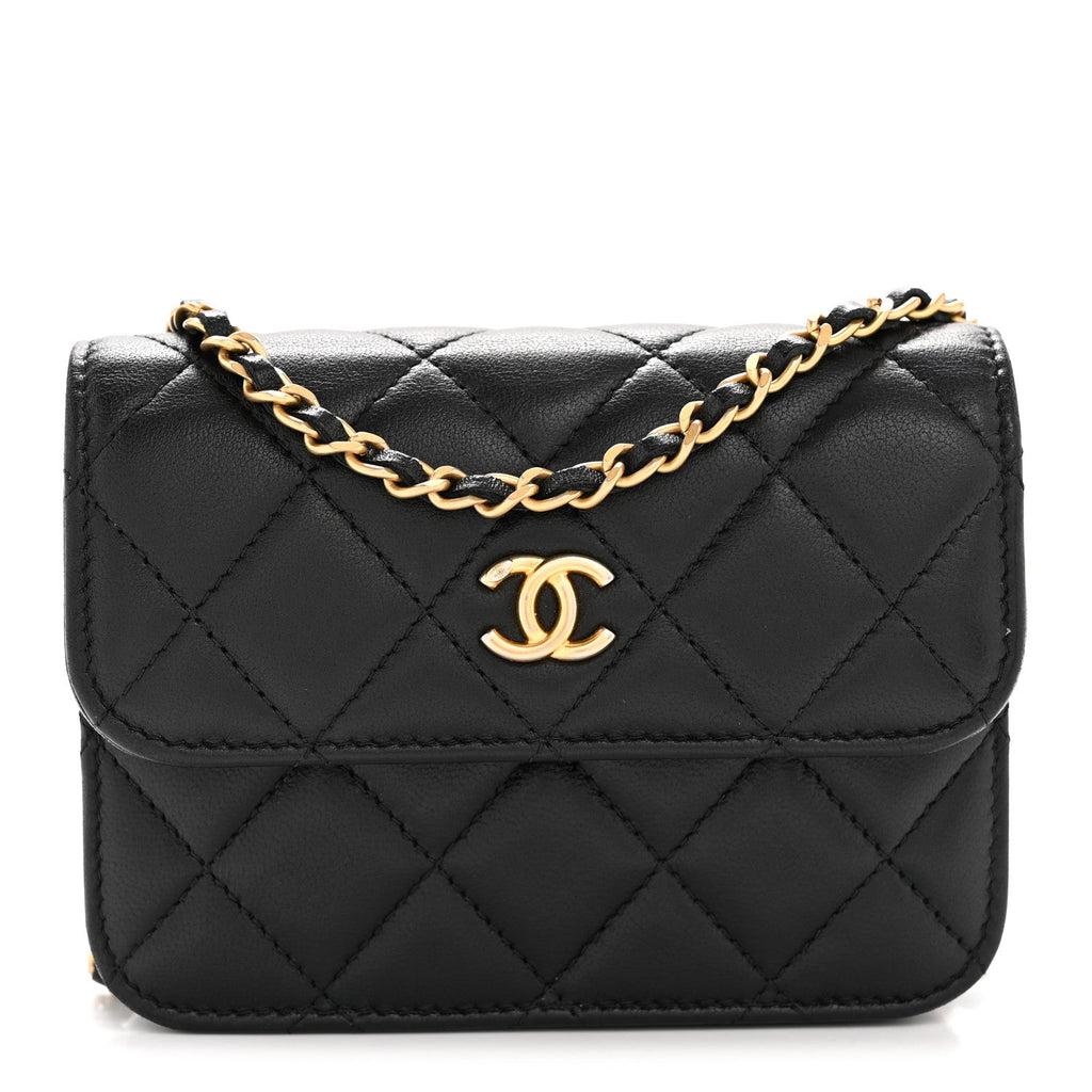 Chanel Lambskin Quilted Pearl Crush Flap With Chain Black