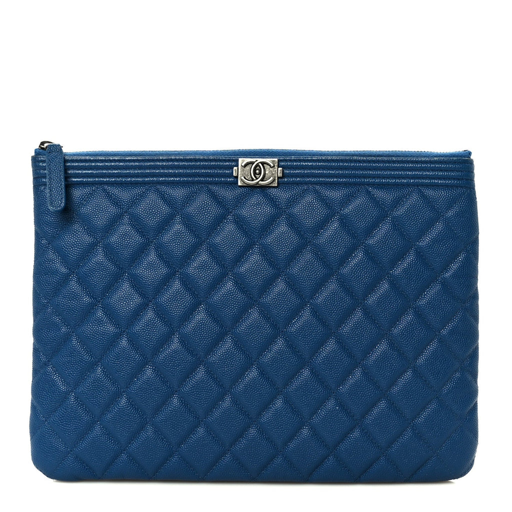 Caviar Quilted Medium Boy Cosmetic Case Blue