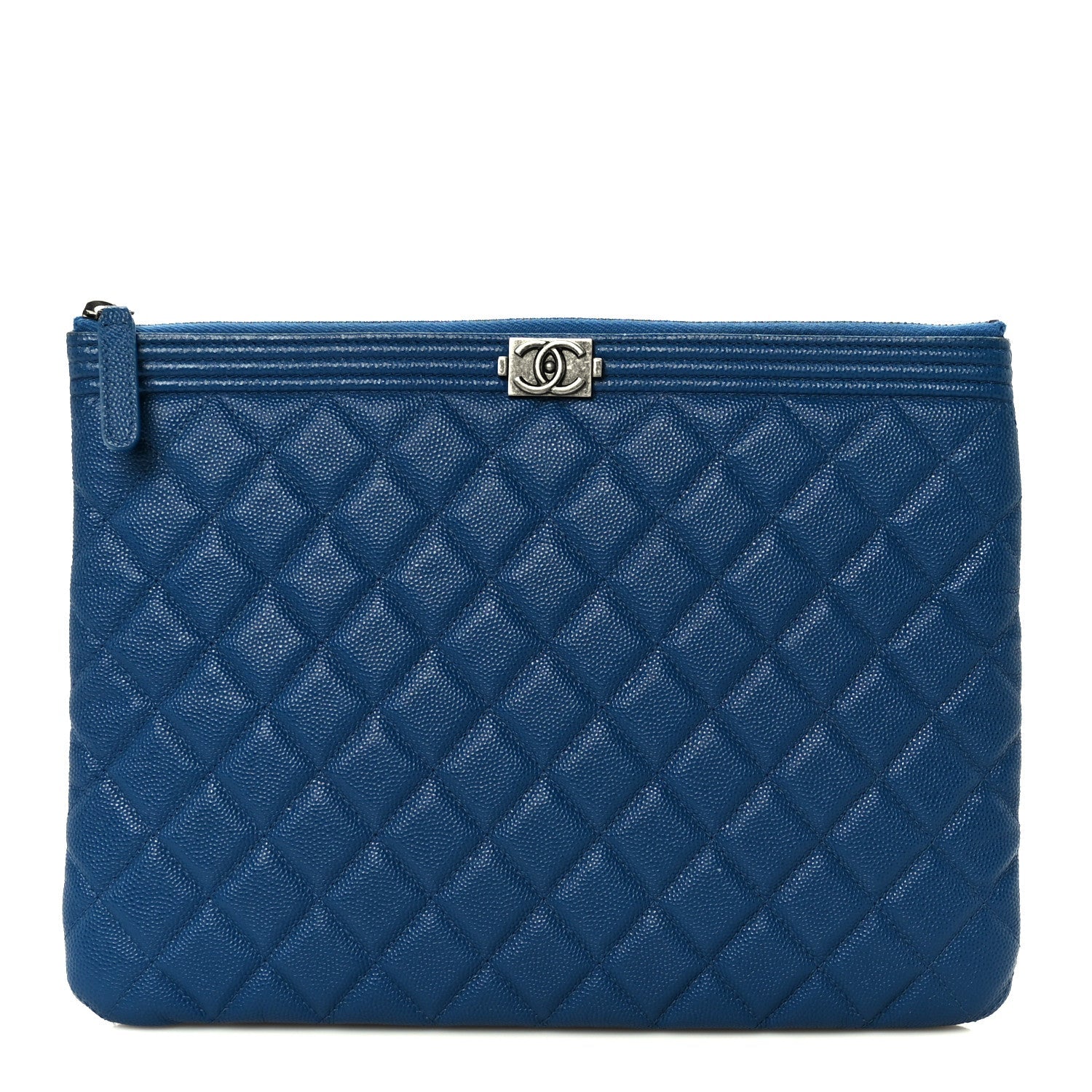 Caviar Quilted Medium Boy Cosmetic Case Blue