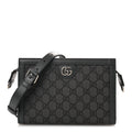 Gucci GG Supreme Monogram Textured Dollar Calfskin Web Small Ophidia Shoulder Bag Grey Black Graphite Grey