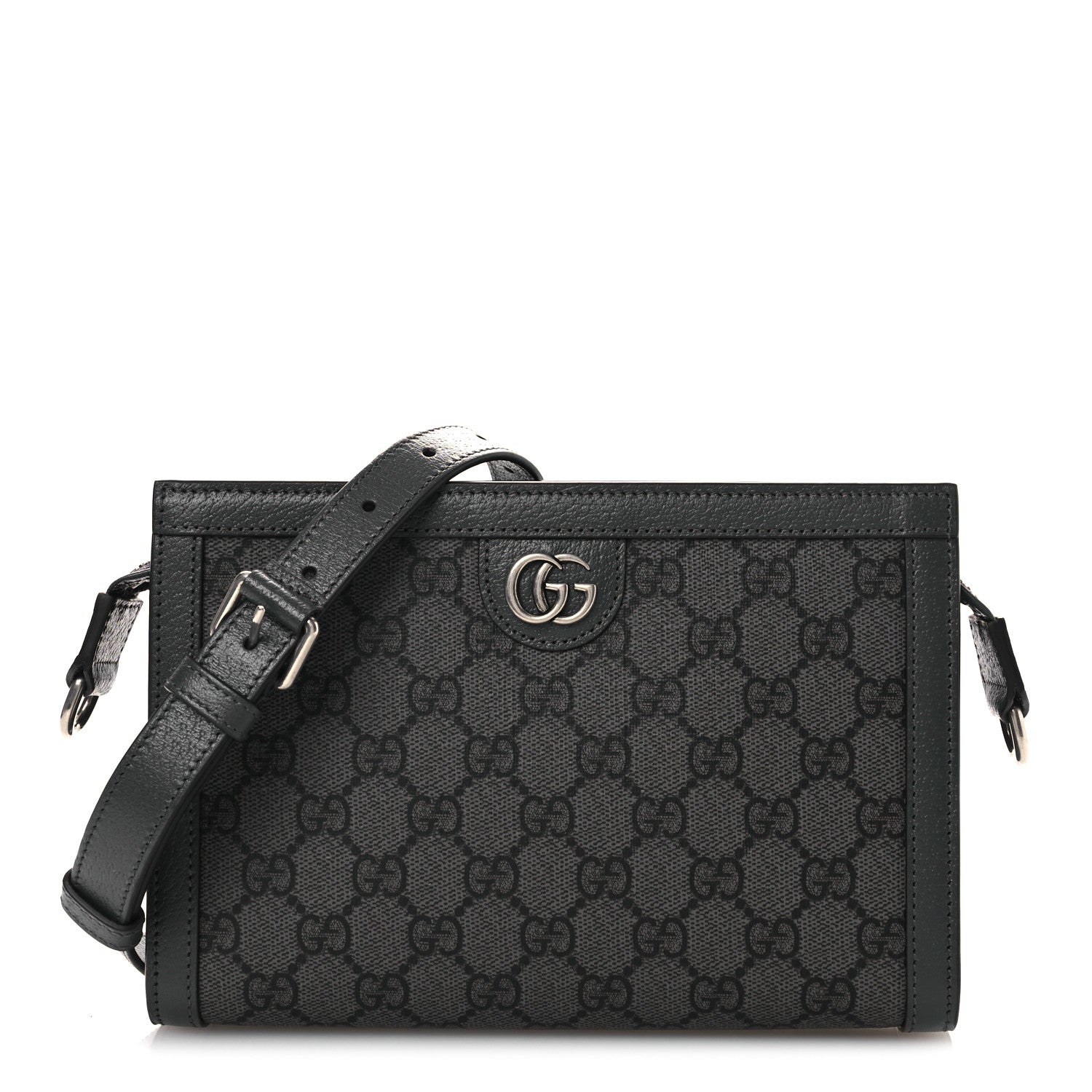 Gucci GG Supreme Monogram Textured Dollar Calfskin Web Small Ophidia Shoulder Bag Grey Black Graphite Grey