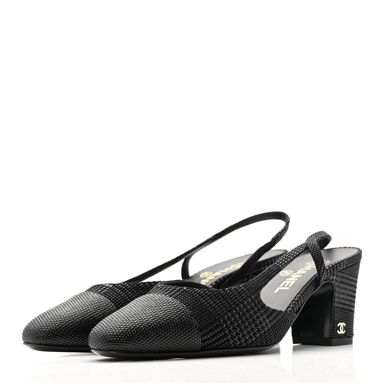 Chanel Suede Kidskin Cap Toe CC Slingback Pumps 39 Black