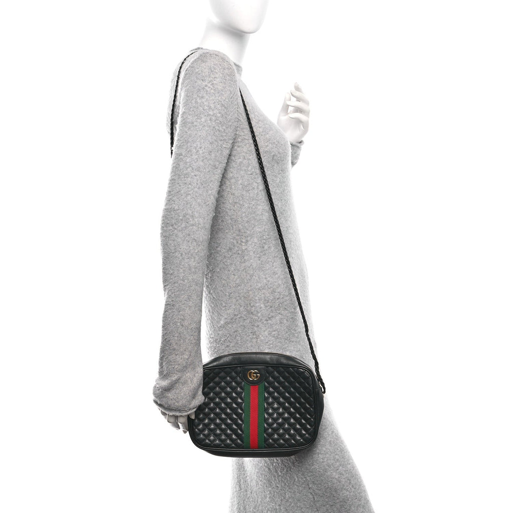 Gucci Calfskin Web Trapuntata Small GG Shoulder Bag Black