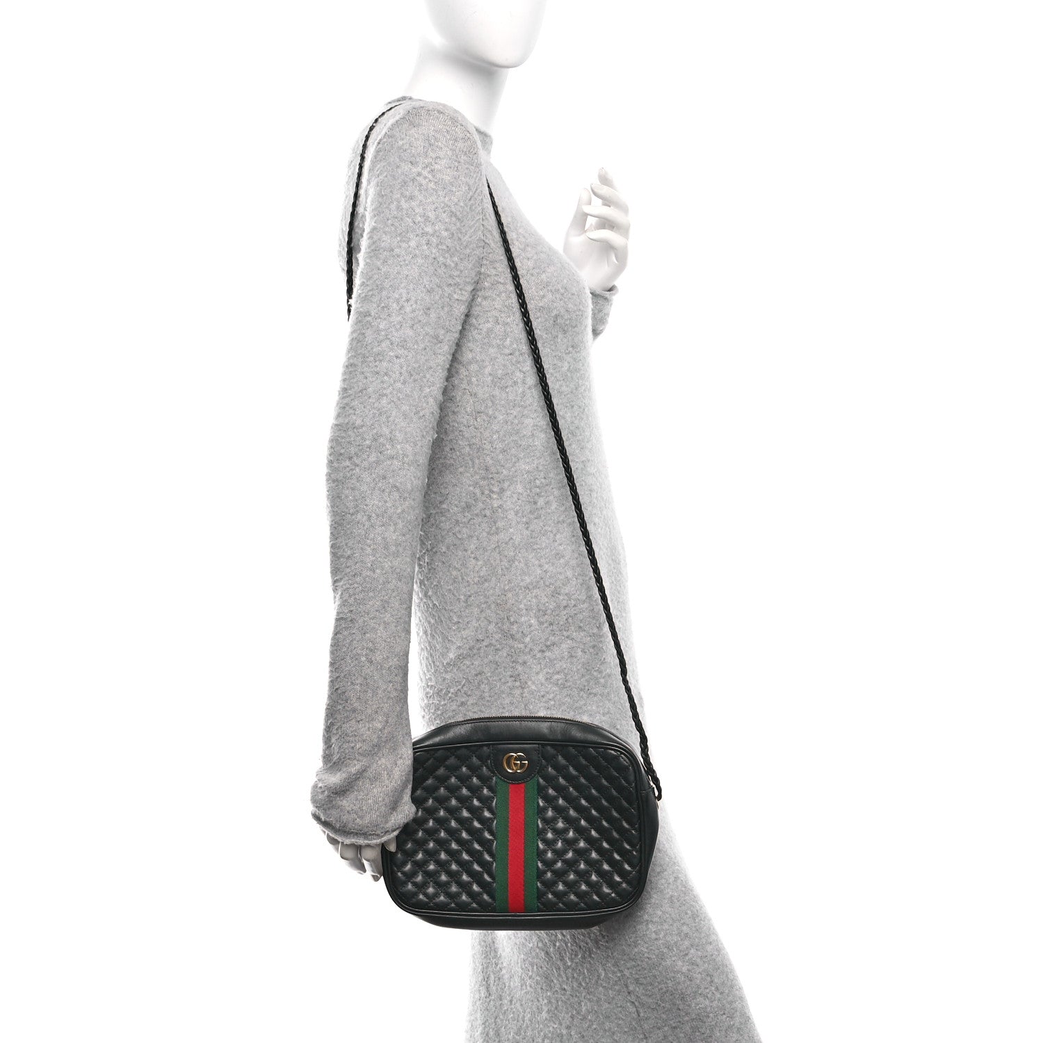 Gucci Calfskin Web Trapuntata Small GG Shoulder Bag Black