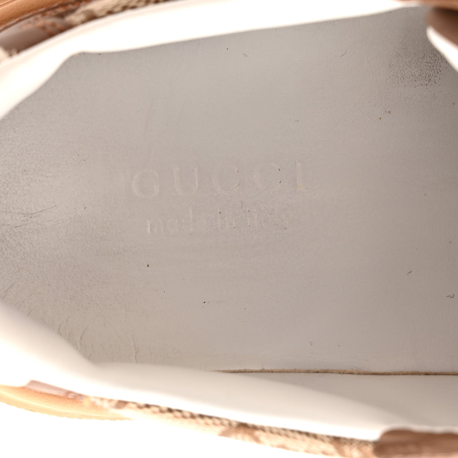 Gucci Calfskin GG Monogram Womens Platform 55mm Sneakers 35.5 Hezelnut Beige Ebony Mystic White