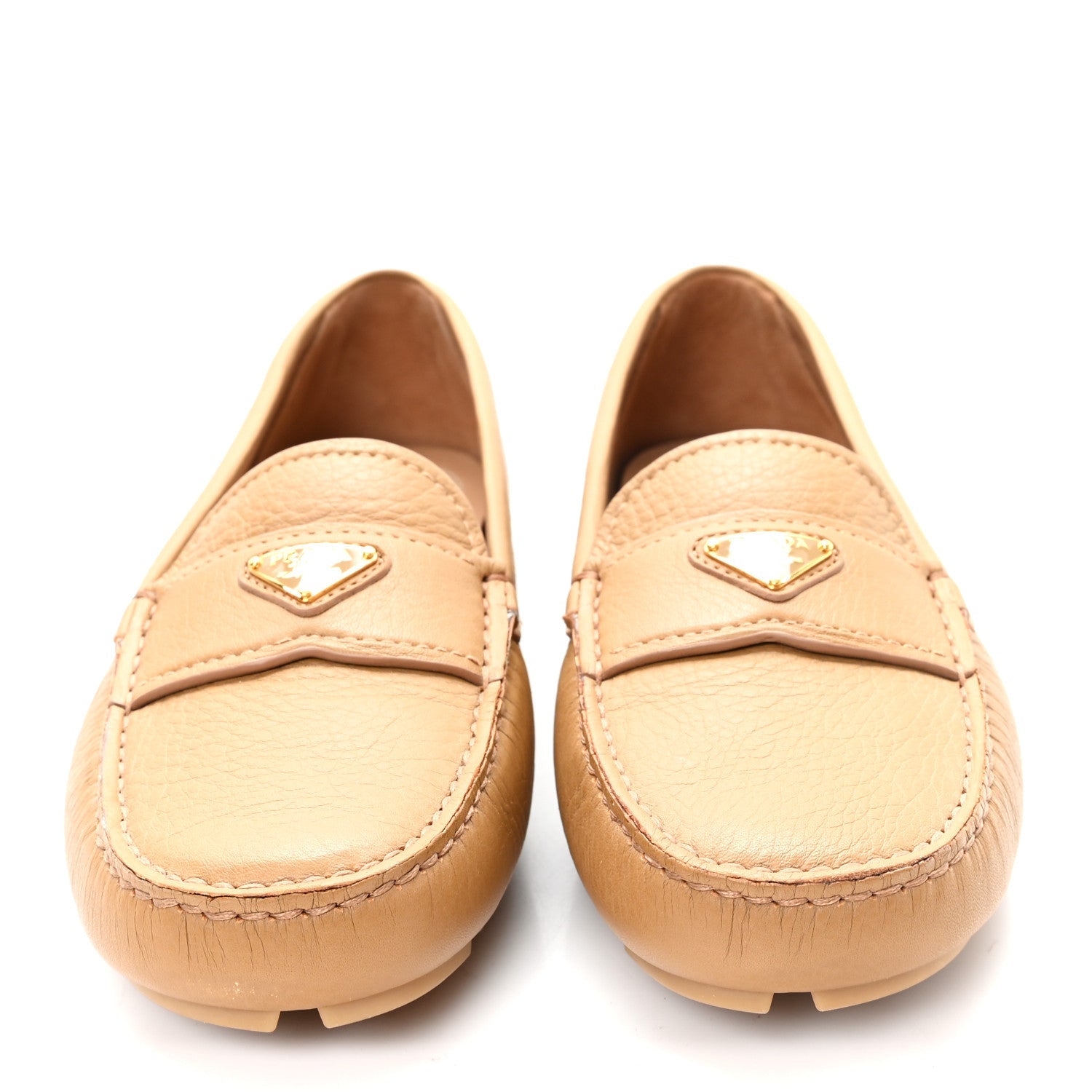 Prada Cervo Triangle Driving Loafer 39.5 Naturale