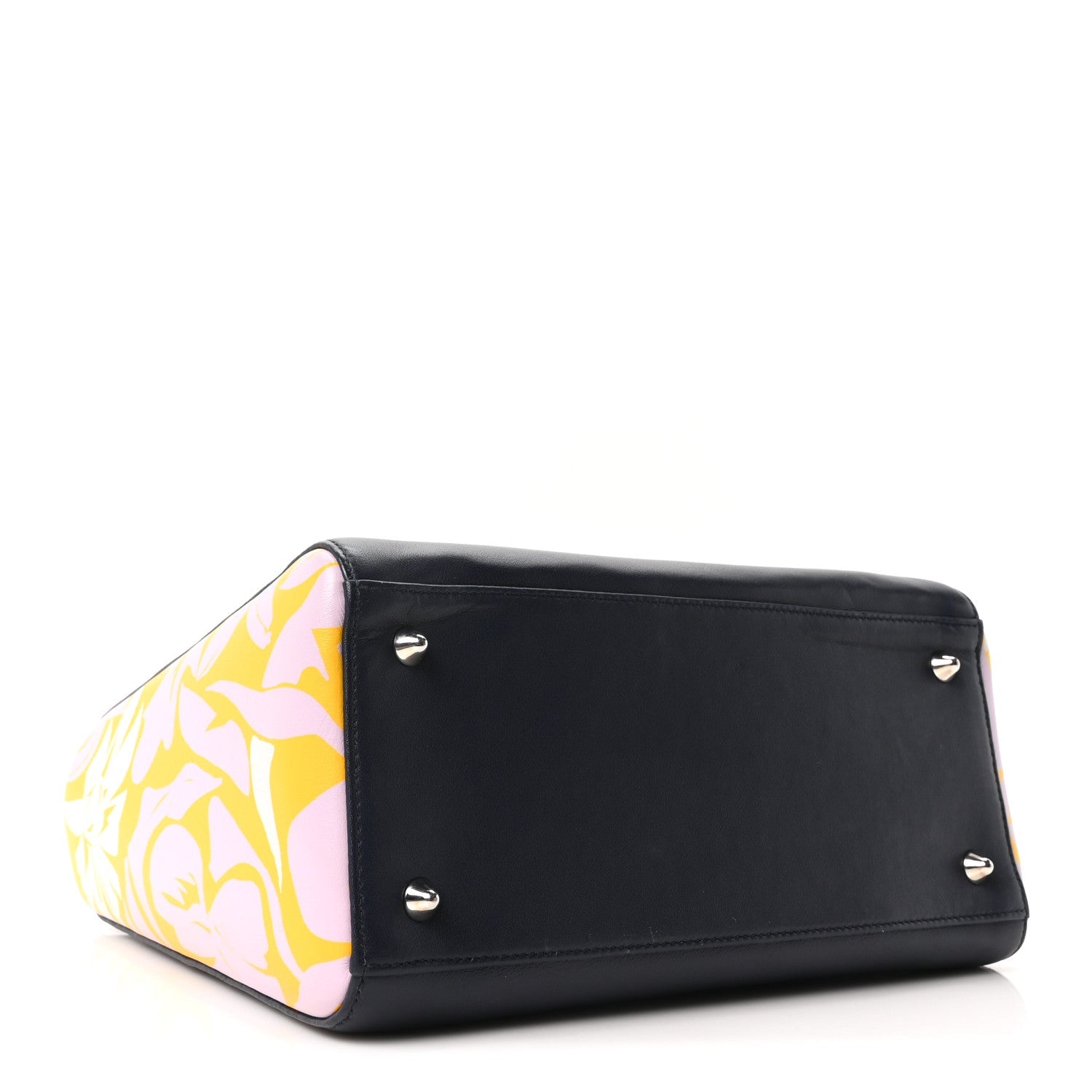 Christian Dior Calfskin Floral Print Medium Lady Dior Navy Blue Multicolor