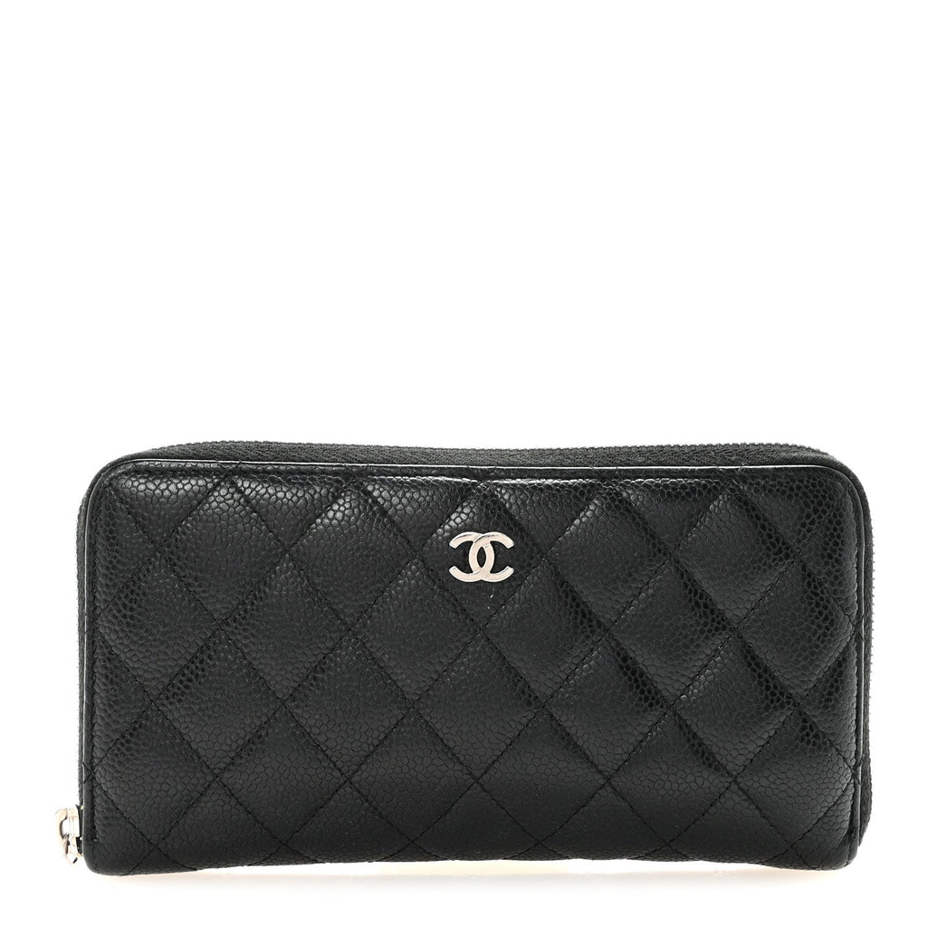 Caviar Quilted Large Gusset Zip Around Wallet Black
