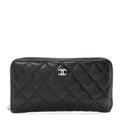 Caviar Quilted Large Gusset Zip Around Wallet Black