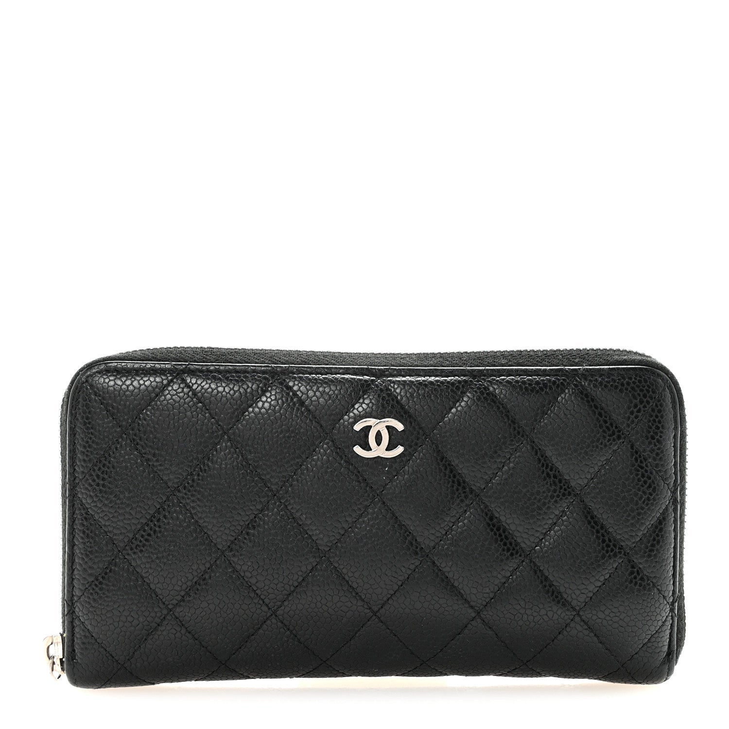 Caviar Quilted Large Gusset Zip Around Wallet Black