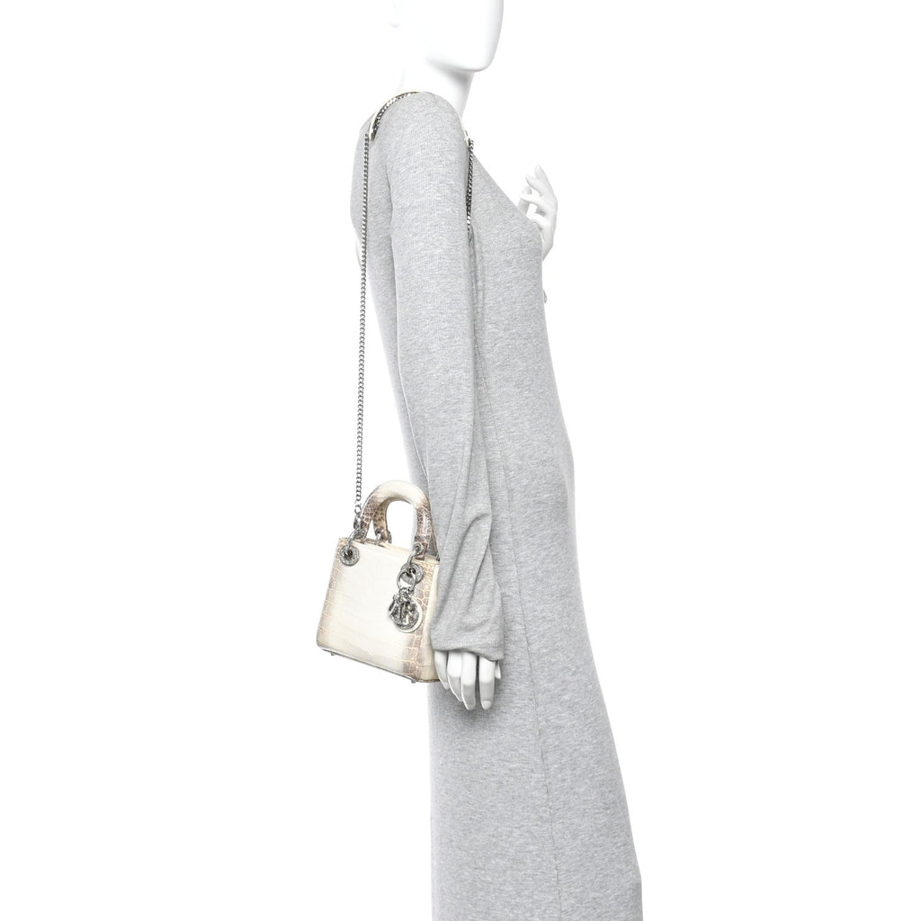 Christian Dior Niloticus Crocodile Himalaya Crystal Mini Lady Dior White