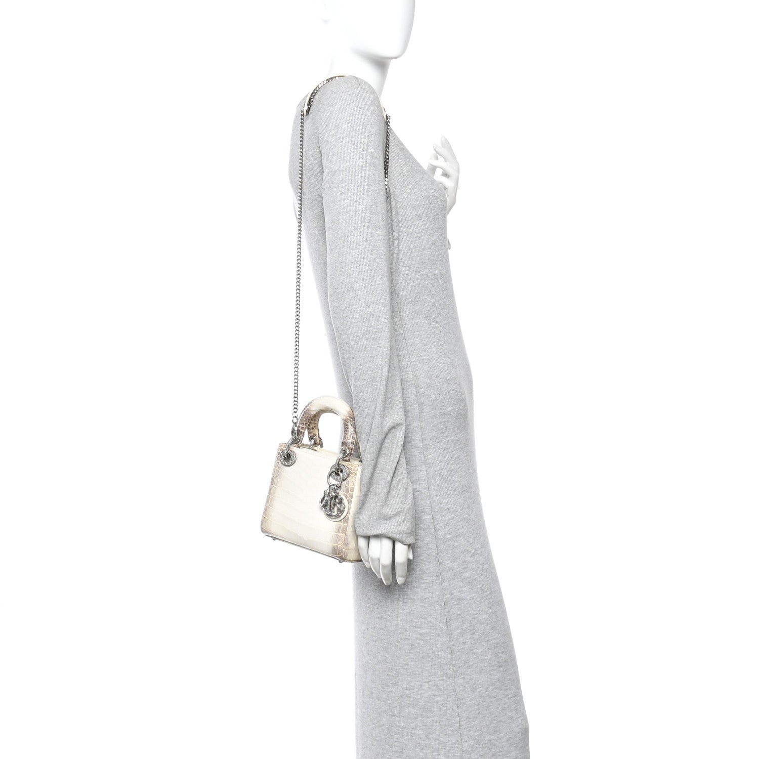 Christian Dior Niloticus Crocodile Himalaya Crystal Mini Lady Dior White