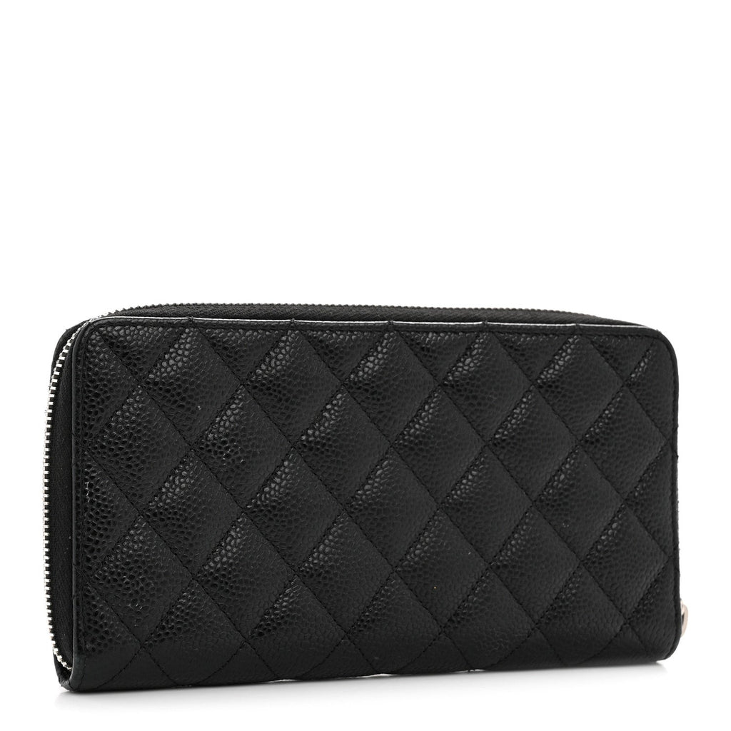 Caviar Quilted Large Gusset Zip Around Wallet Black