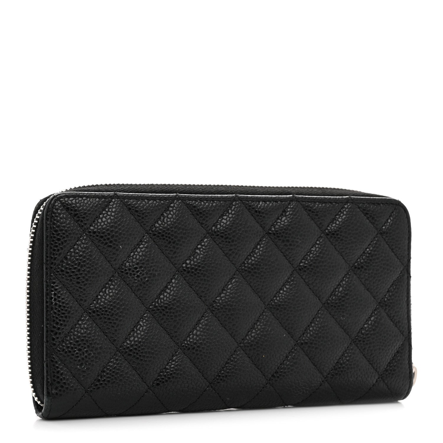Caviar Quilted Large Gusset Zip Around Wallet Black