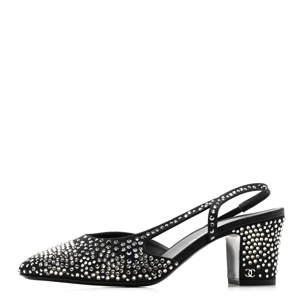 Chanel Strass Cap Toe CC Slingback Pumps 39.5 Black