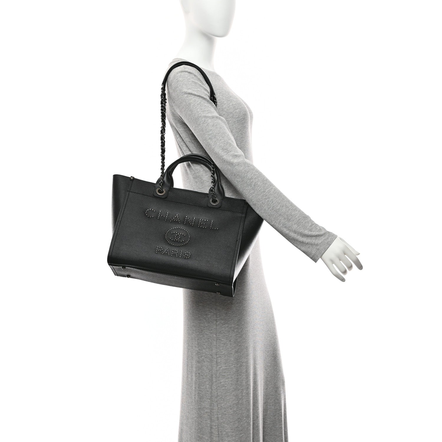 Chanel Caviar Small Studded Deauville Tote Black