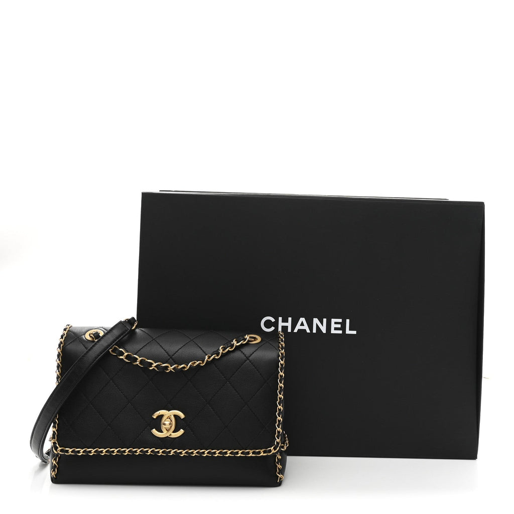 Chanel Calfskin Stitched Chain Flap Black