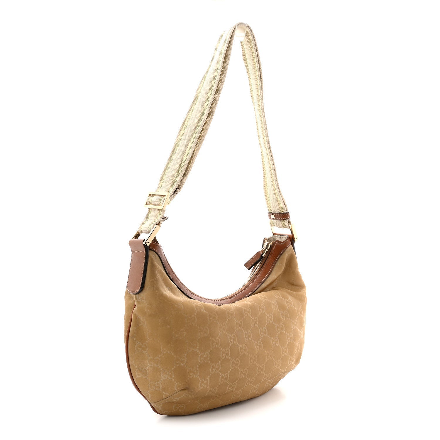 Gucci Nylon Monogram Web Medium Half Moon Hobo  Beige