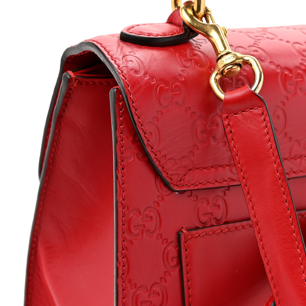 Gucci Guccissima Signature Small Padlock Top Handle Bag Hibiscus Red