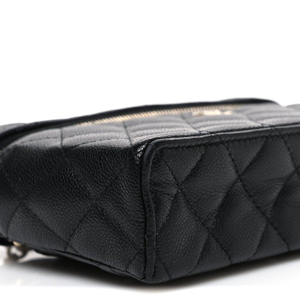 Chanel Caviar Quilted Top Handle Slim Vanity With Chain Black