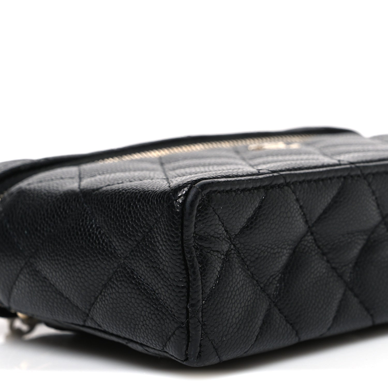 Chanel Caviar Quilted Top Handle Slim Vanity With Chain Black
