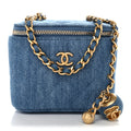 Chanel Denim Quilted Mini Pearl Crush Vanity Case With Chain