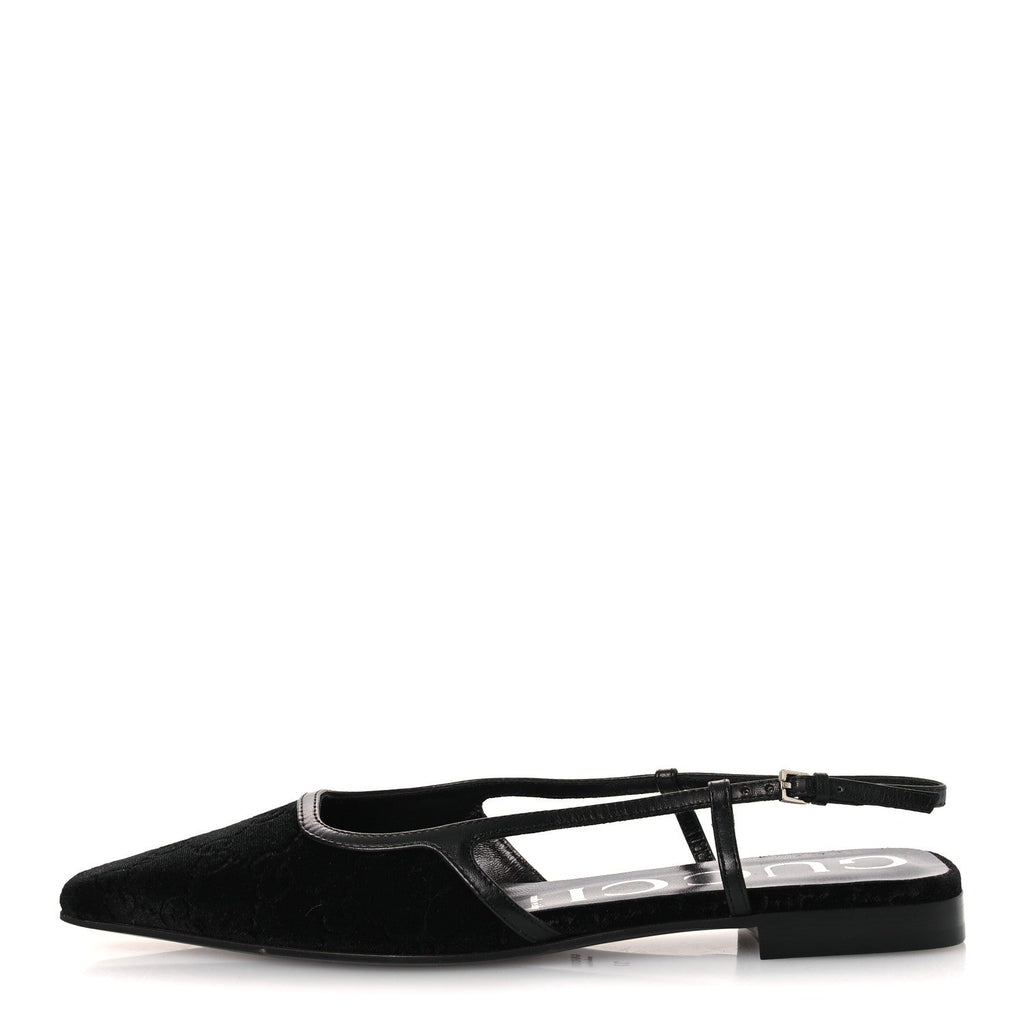 Gucci New Velvet Ashmir GG Monogram Malaga Kid Slingback Ballet Flats 37 Black