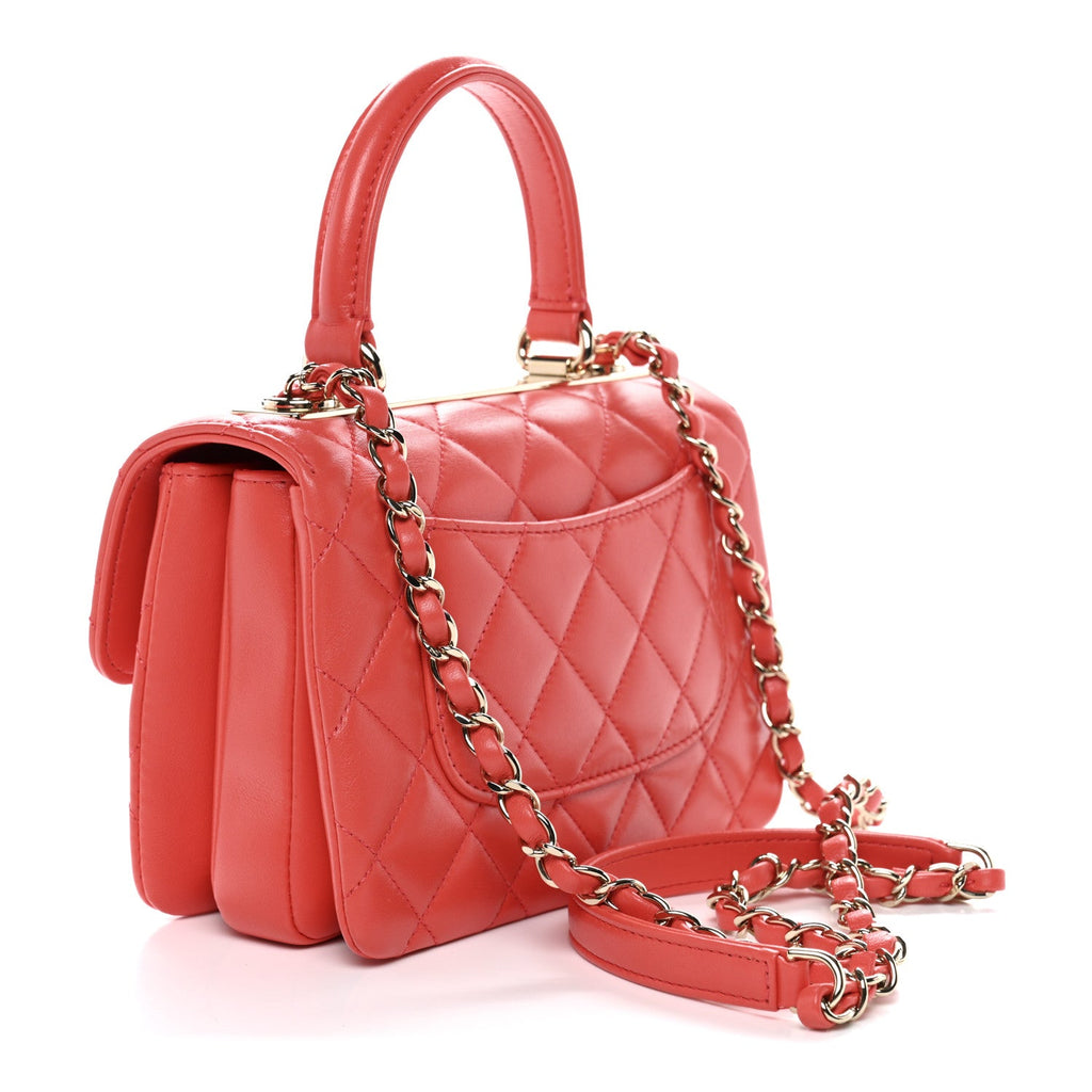Chanel Lambskin Quilted Small Trendy CC Flap Dual Handle Bag Orange