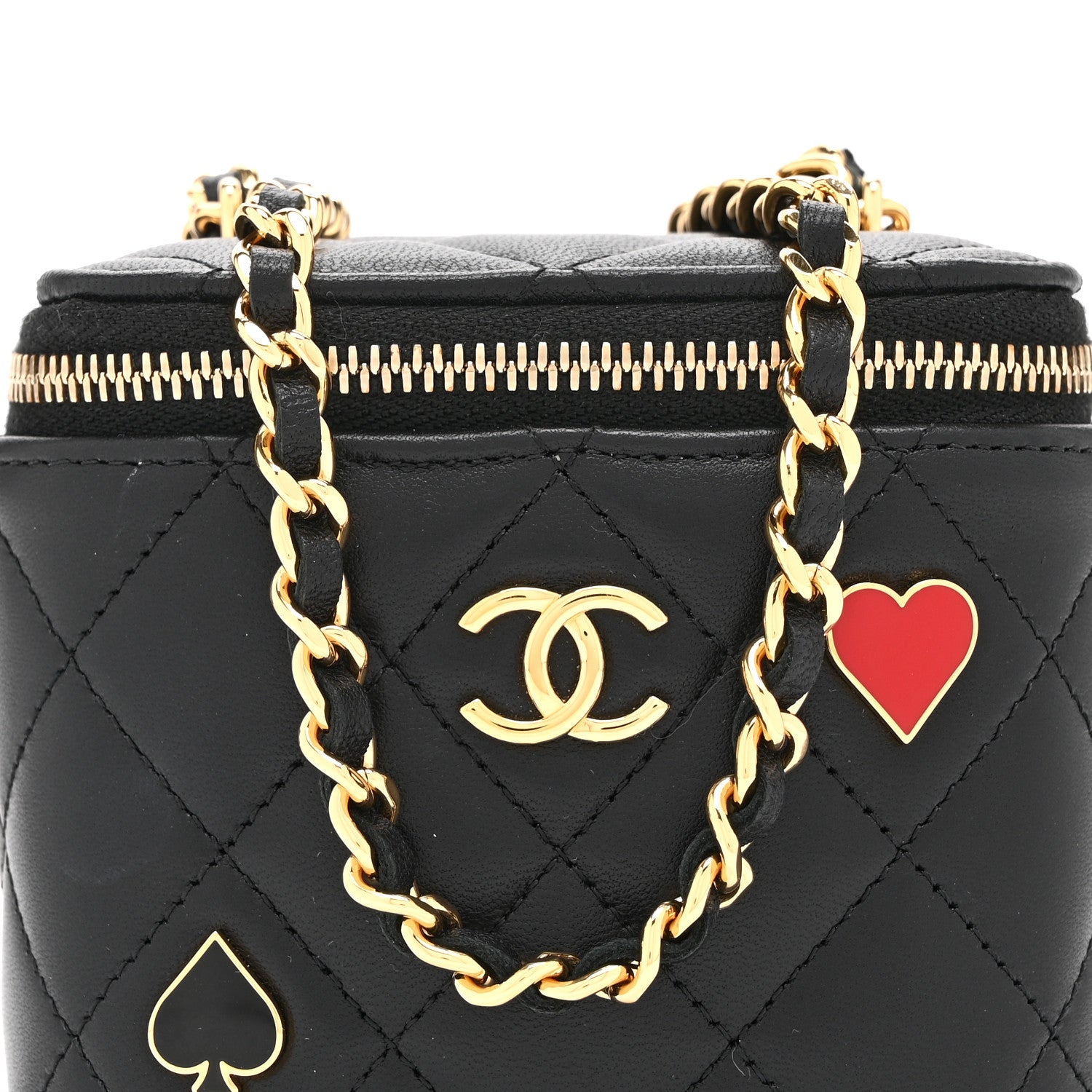Chanel Lambskin Quilted Enamel Coco Casino Mini Vanity Case With Chain Black