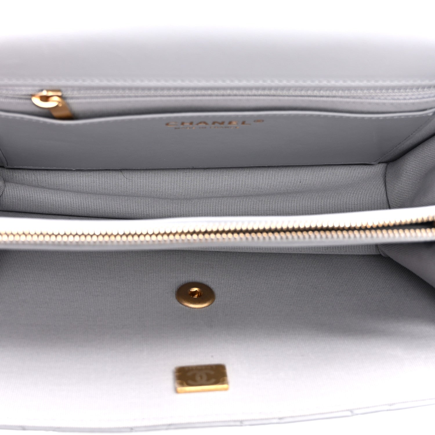 Chanel Caflskin Quilted Dual Handle Chain Flap Bag Grey