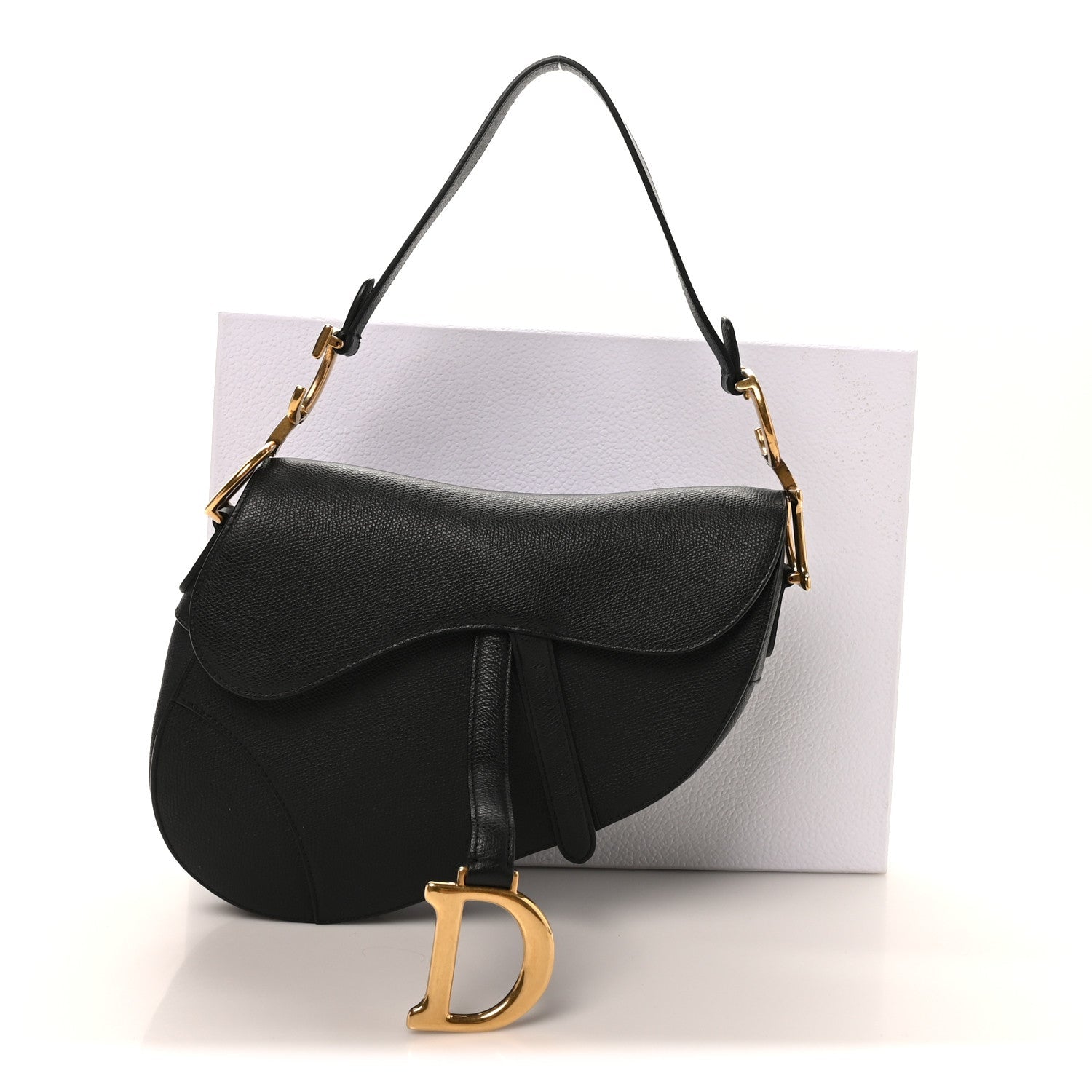 Christian Dior Grained Calfskin Saddle Bag Black
