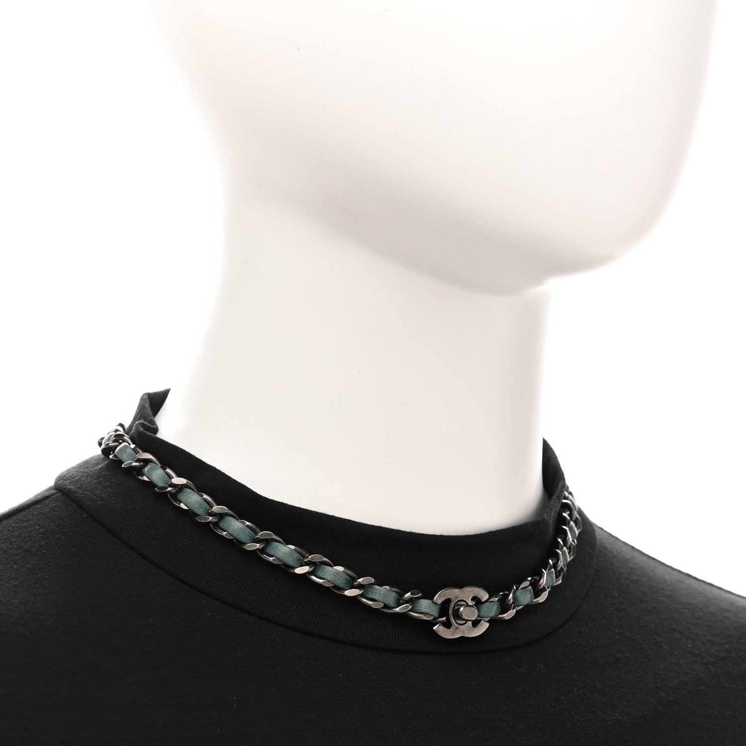 Lambskin CC Turnlock Choker Necklace Navy Blue