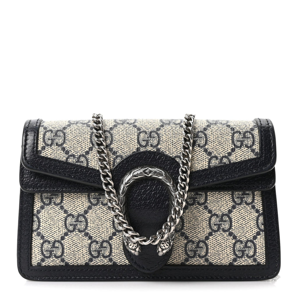 Gucci GG Supreme Monogram Textured Dollar Calfskin Super Mini Dionysus Shoulder Bag Beige Blue