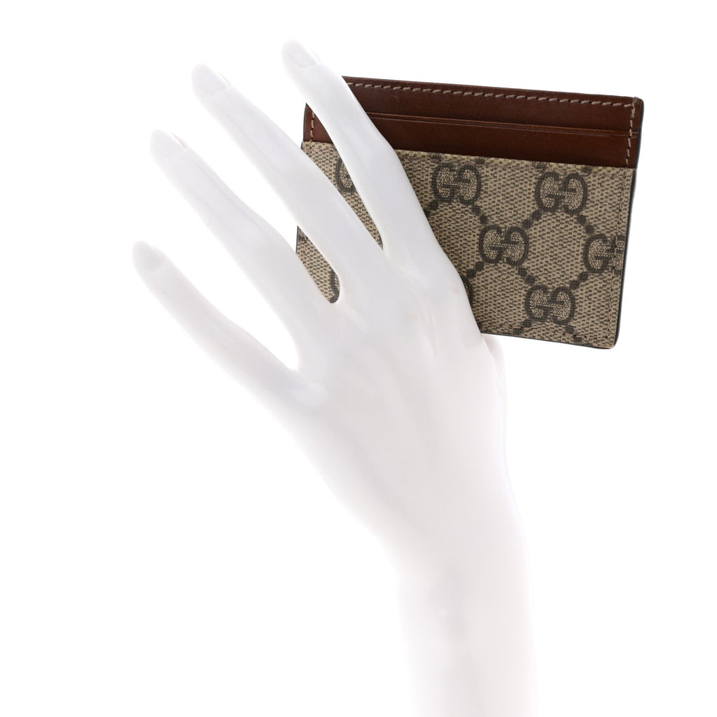 Gucci GG Supreme Monogram Calfskin Card Holder Beige Ebony Cuir