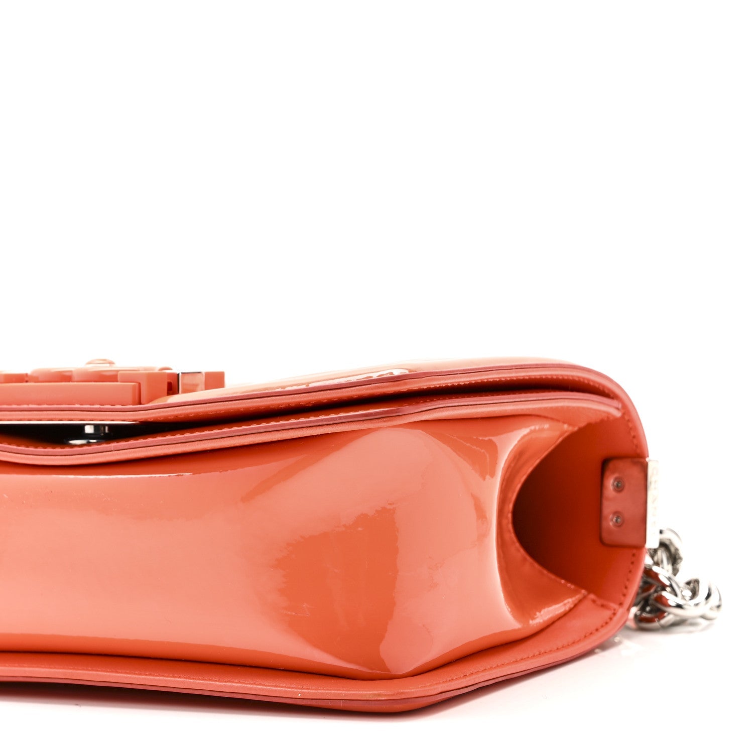 Chanel Patent Calfskin Quilted Small Plexiglass Boy Flap Orange