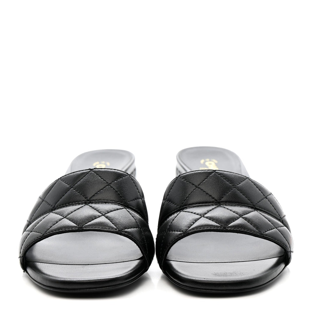 Lambskin Quilted CC Mules Sandals 39 Black