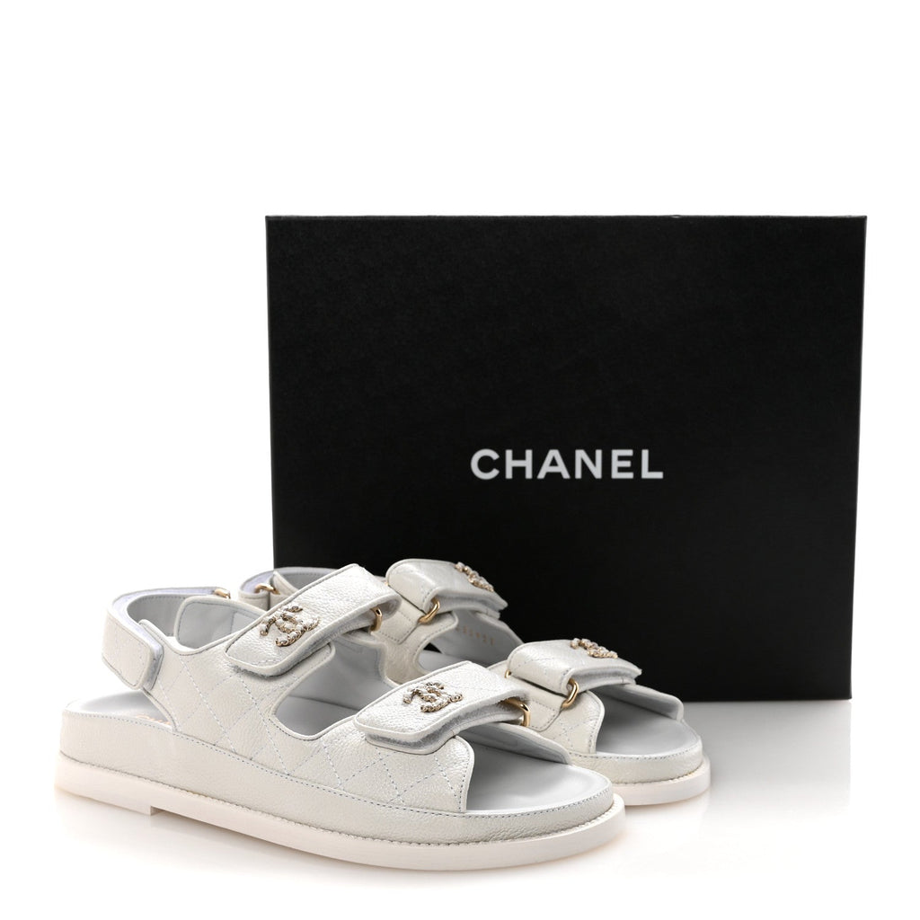 Grained Calfskin Velcro Dad Sandals 36.5 White