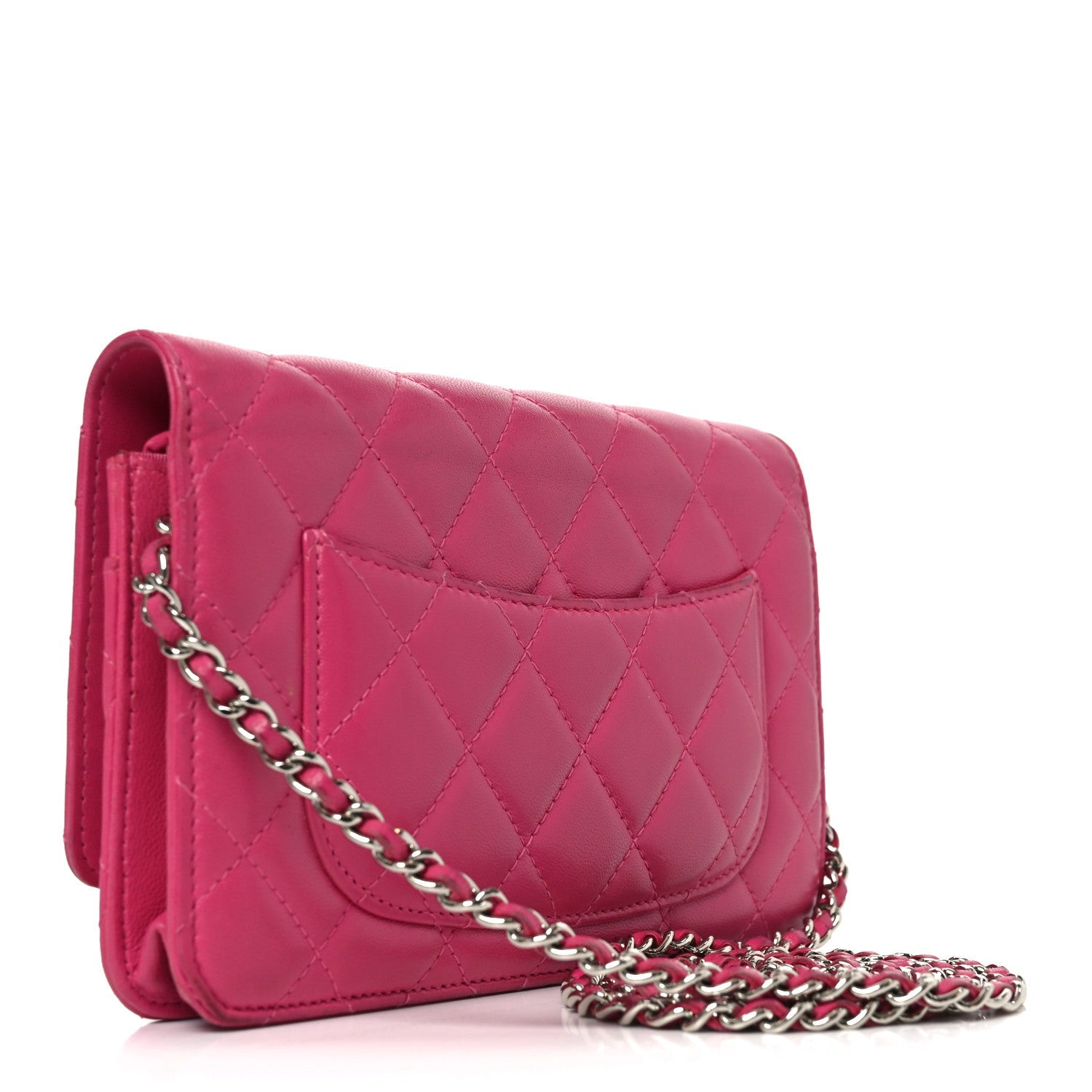 Chanel Lambskin Quilted Wallet On Chain WOC Dark Pink