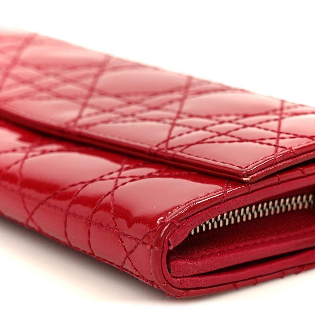 Christian Dior Patent Cannage Lady Dior Rendezvous Wallet On Chain Red