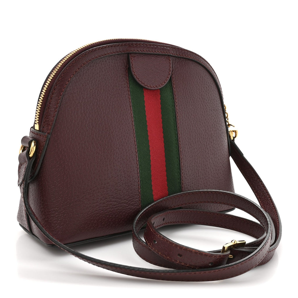 Gucci Textured Dollar Calfskin Web Small Ophidia Dome Shoulder Bag Burgundy