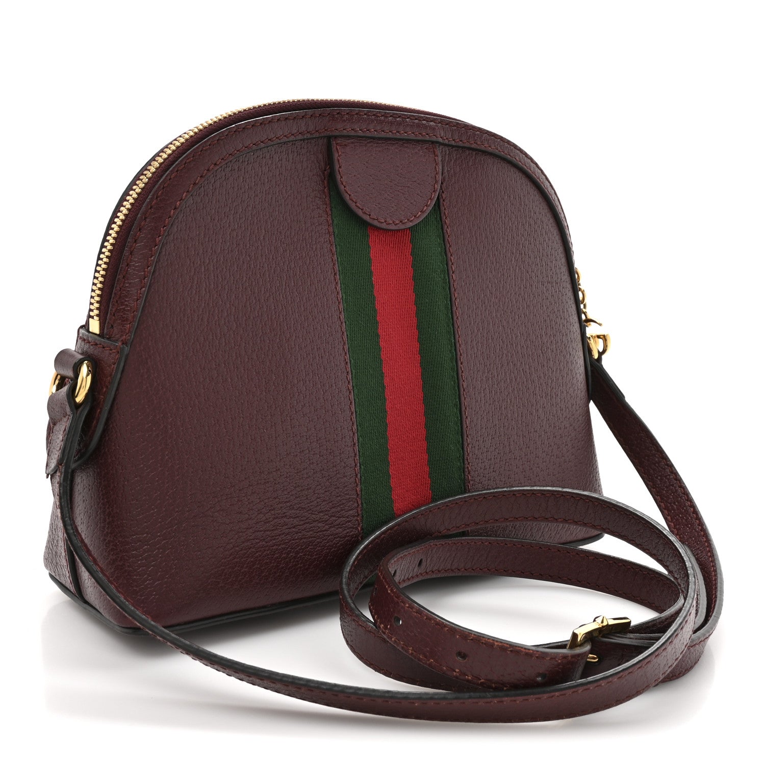 Gucci Textured Dollar Calfskin Web Small Ophidia Dome Shoulder Bag Burgundy