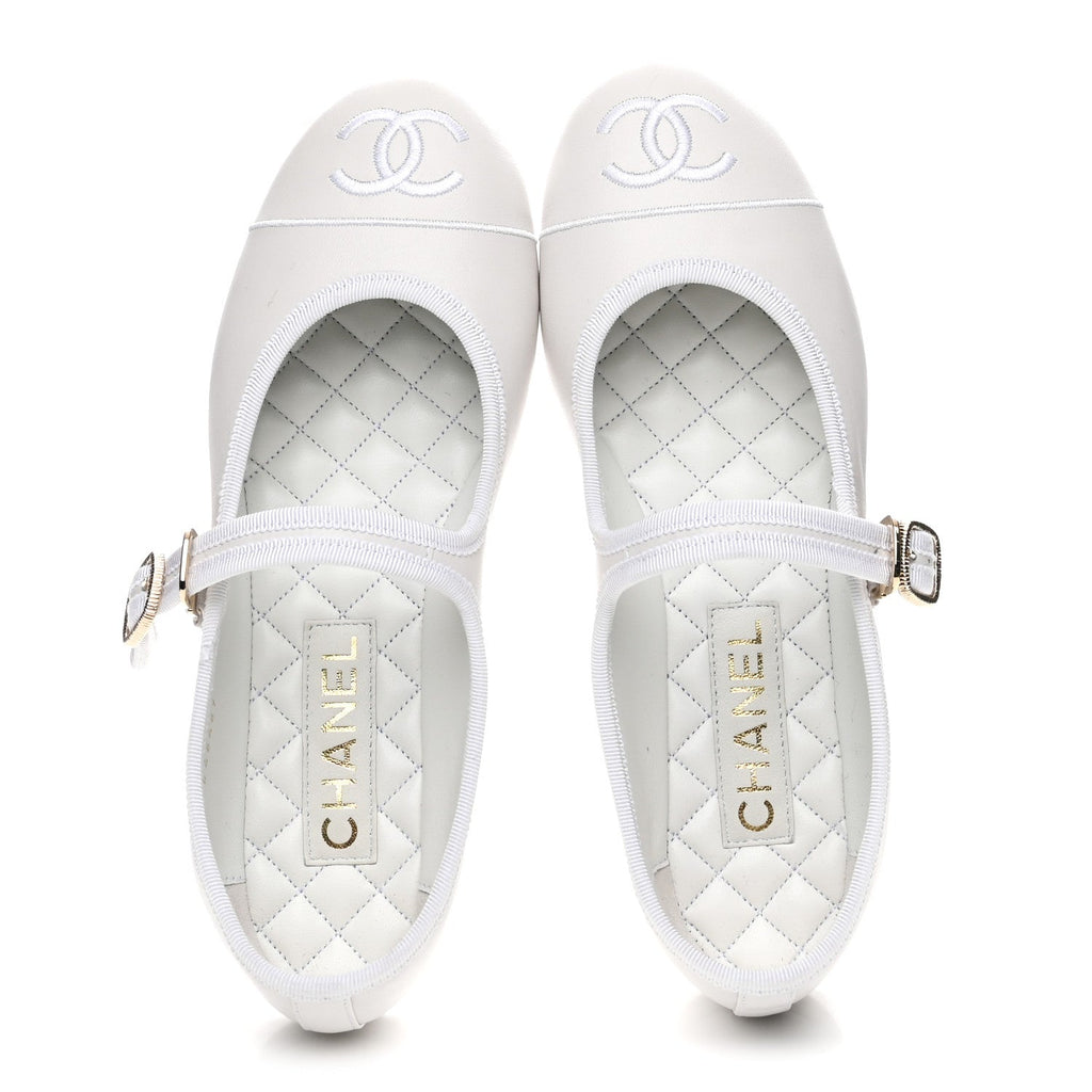 Lambskin Mary Jane Flats 38.5 White