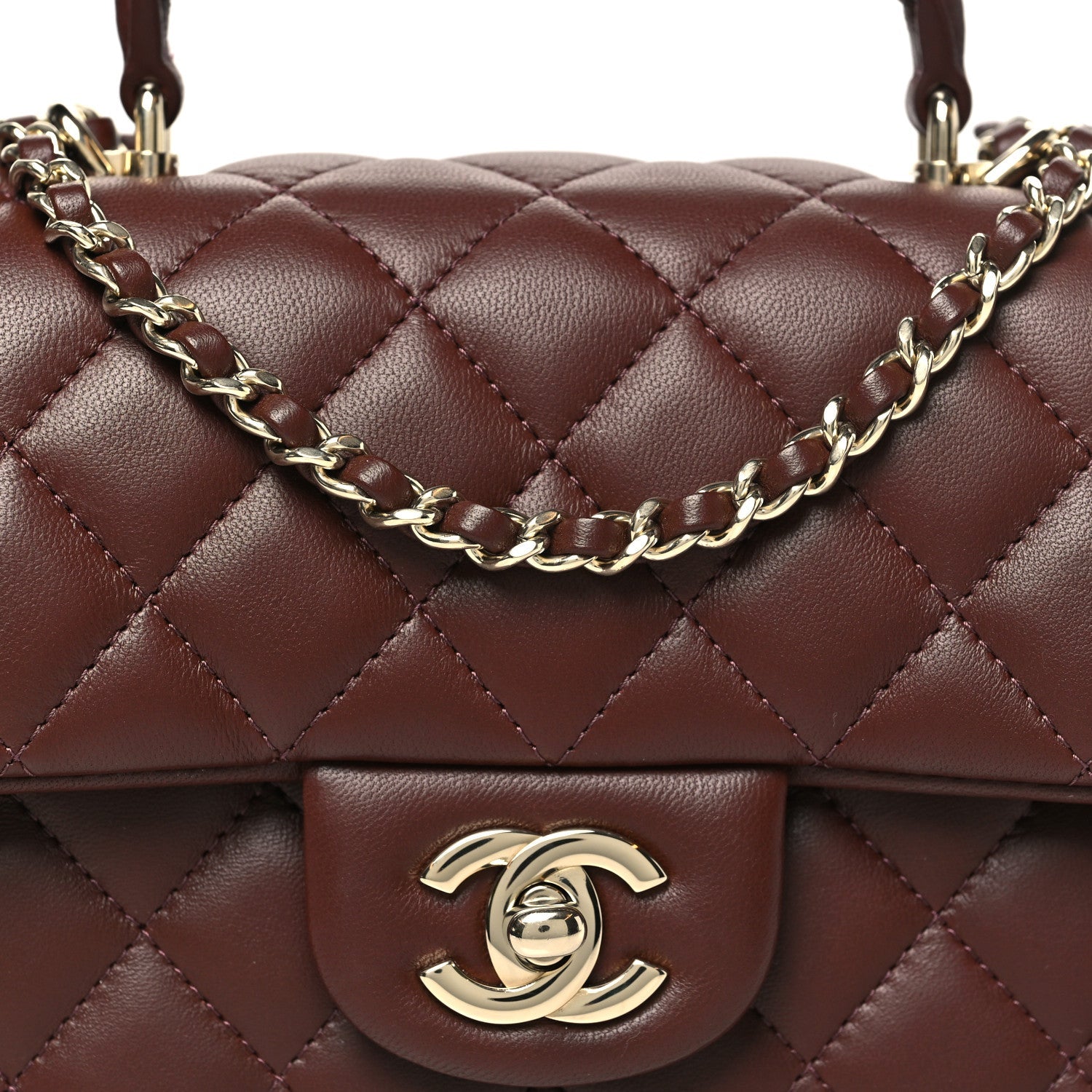 Chanel Lambskin Quilted Mini Top Handle Rectangular Flap Dark Brown
